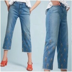 Anthropologie Pilcro And The Letter Press Embroidered  Crop Straight Leg Jean 26
